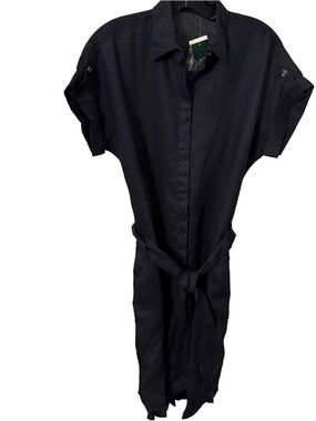Lauren Ralph Lauren Women Navy LINEN Shirt Dress Belted Pockets Sz 2 NWT
